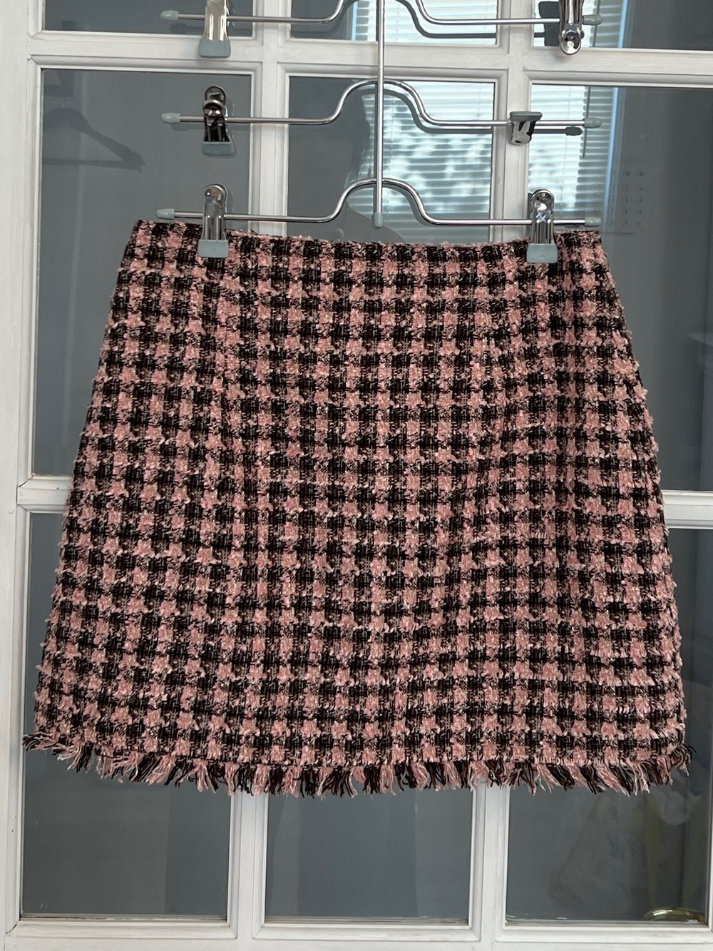 STORIA Women's Pink & Black Checkered Tweed Mini Skirt Size M NEW